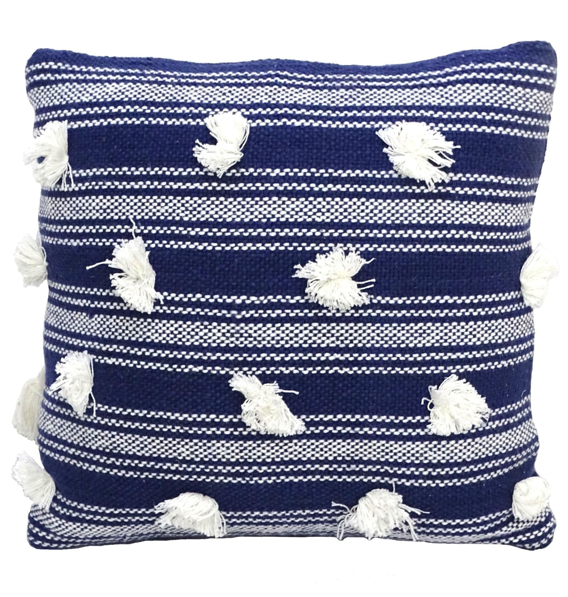 image-Blue 20" X 20" Decorative Throw Pillow with Pom Pom