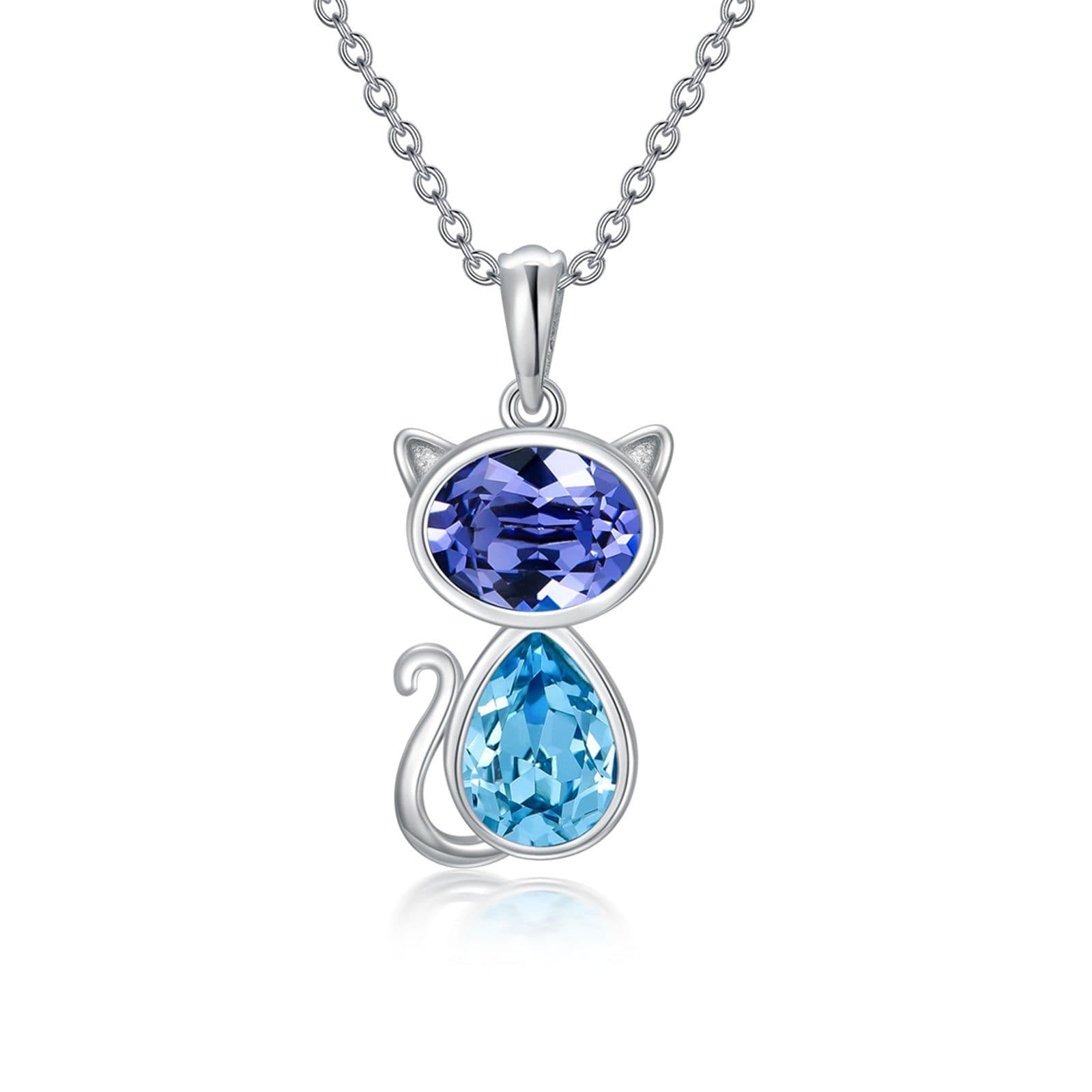 image-Cat Necklace with Crystal from Austria in White Gold Plated Sterling Silver