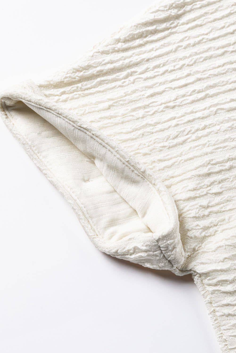 image-Khaki Textured Wide Sleeve V Neck T Shirt
