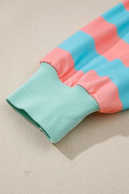 image-Pink Stripe Colorblock Drop Shoulder Pullover Top