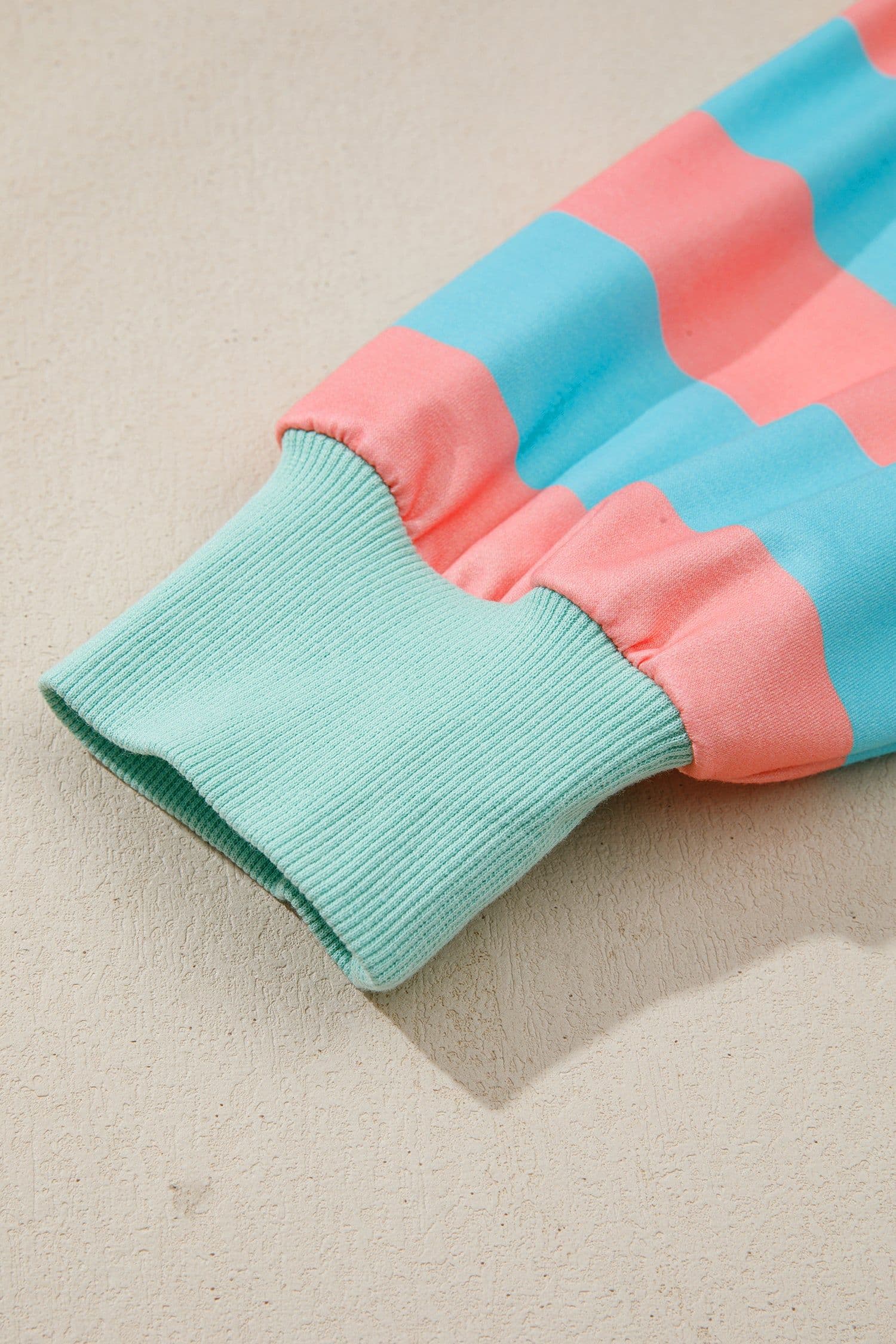 image-Pink Stripe Colorblock Drop Shoulder Pullover Top
