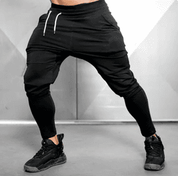 image-Men's Slim Fit Workout Pants - Black/Gray, Low Waist, M-XXL