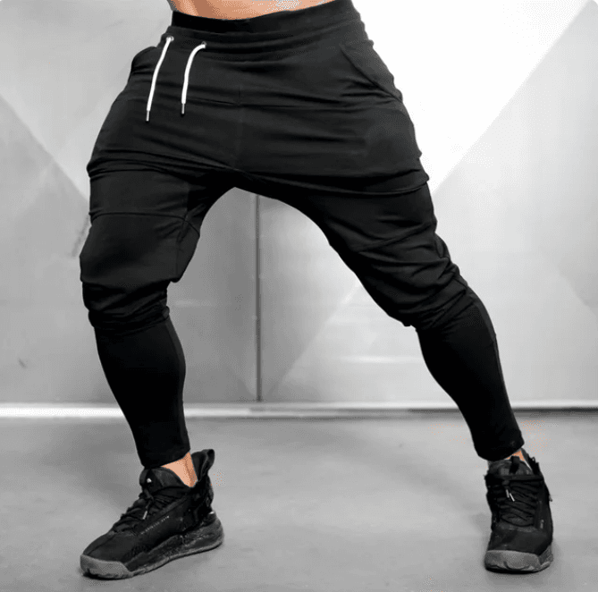 image-Men's Slim Fit Workout Pants - Black/Gray, Low Waist, M-XXL