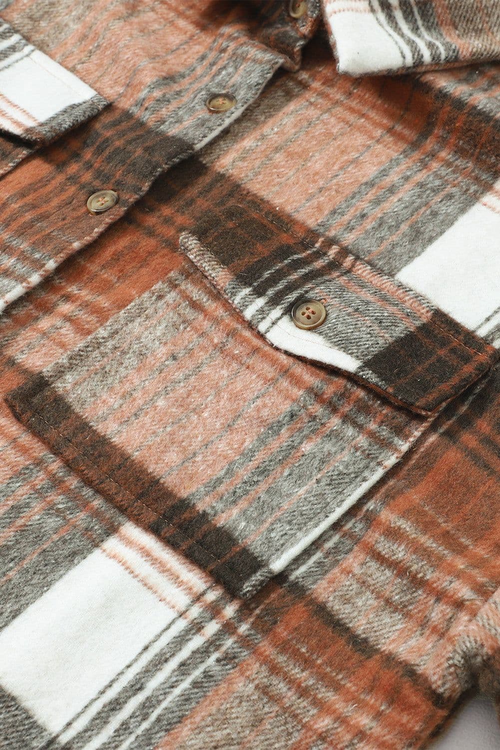 image-Shacket with Pink/Black Plaid Flap Pockets - Chic Style, Loose Fit (65 characters)