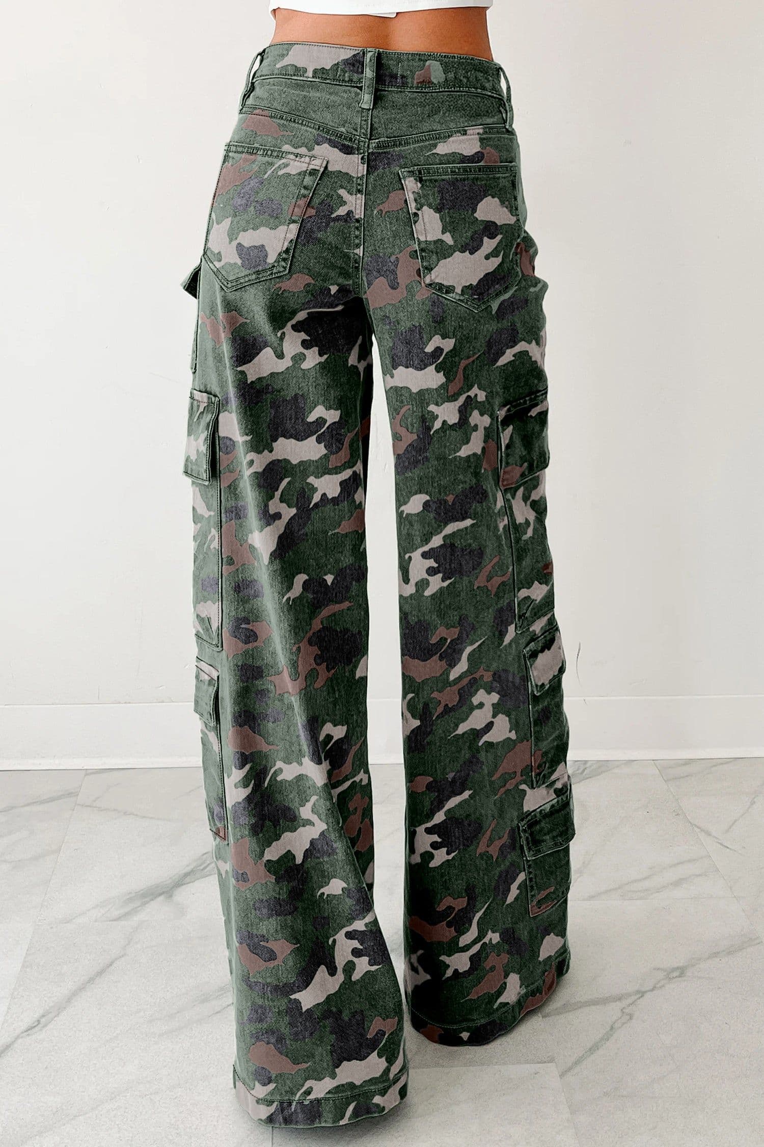 image-Green Camo Cargo Wide Leg Pants