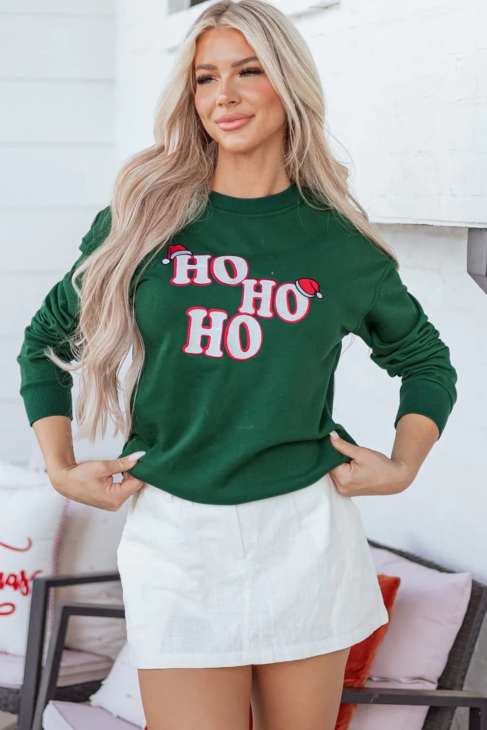 image-Evergreen Embroidered Letter Christmas Sweatshirt