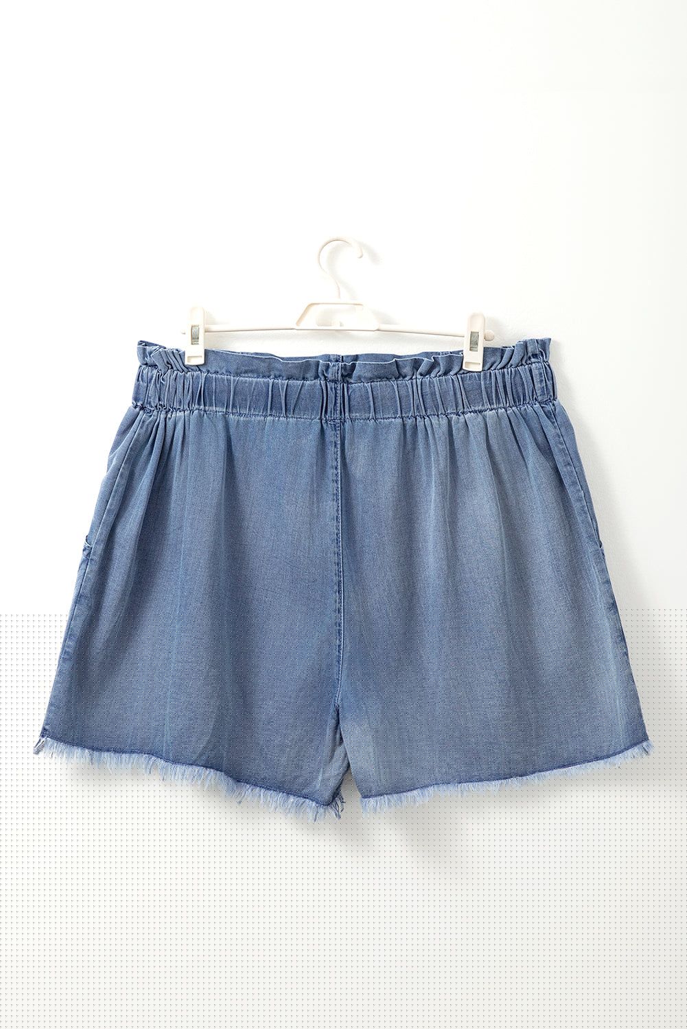 image-Dusk Blue Raw Hem Lace-up High Waist Plus Size Denim Shorts