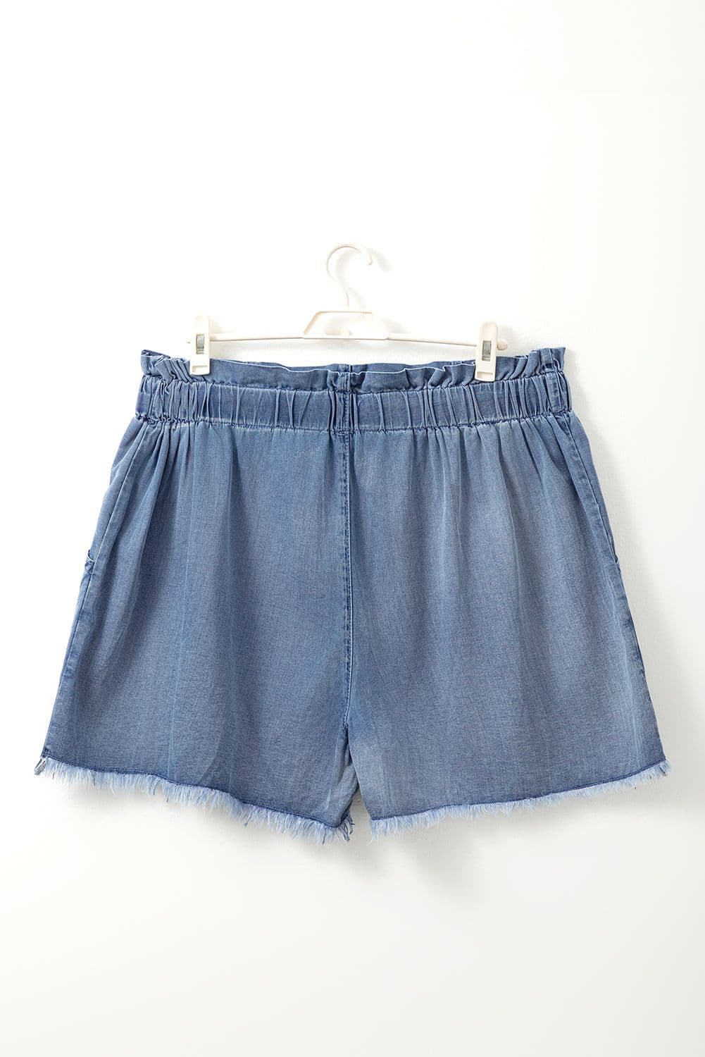 image-Dusk Blue Raw Hem Lace-up High Waist Plus Size Denim Shorts