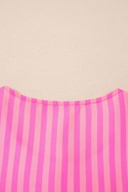 image-Rose Striped Print Bow Detail Short Puff Sleeve Mini Dress