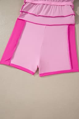 image-Rose Red Contrast Trim Neckline Active Shorts Attached One Piece Swim Dress