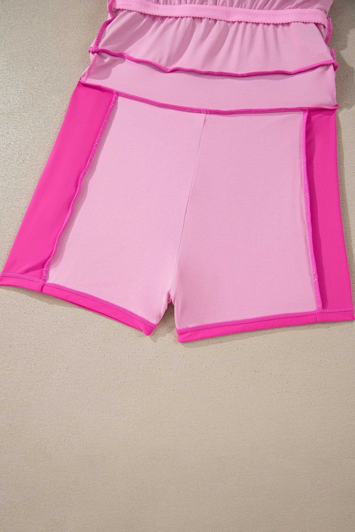 image-Rose Red Swim Dress w/ Contrast Trim & Shorts