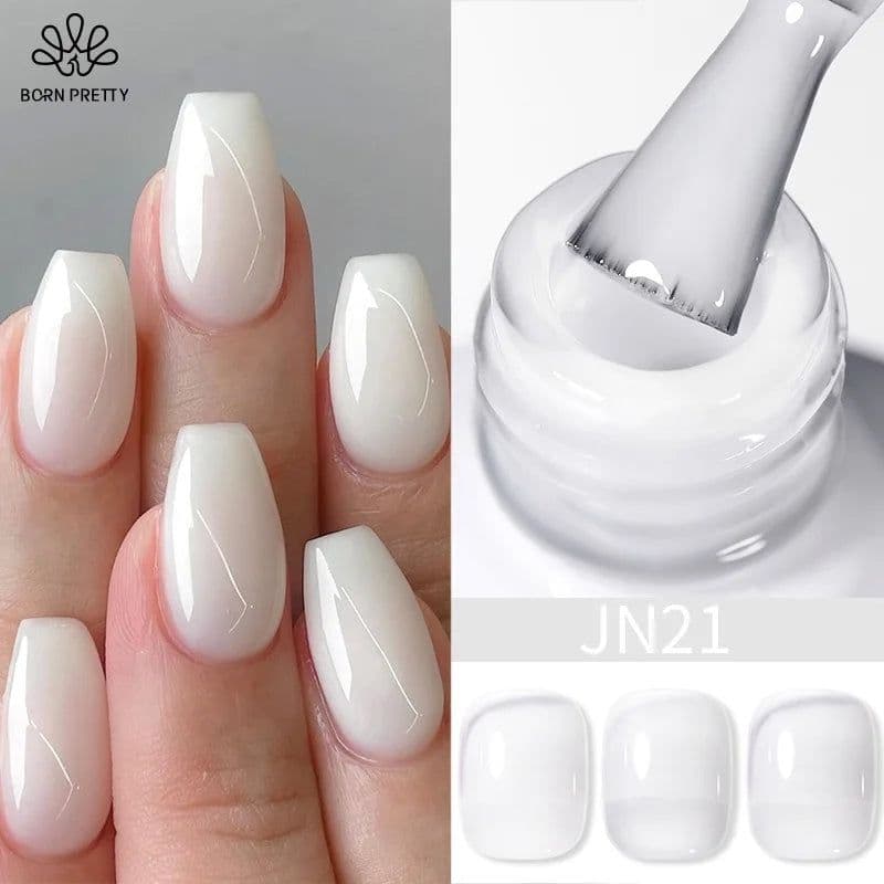 image-BORN PRETTY Milky White Jelly Nude Gel Nail Polish 10ml White Translucent Soak Off Gel Vernis Semi Permanent Need UV Light Cure