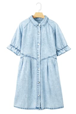image-Beau Blue Mineral Wash Ruffled Denim Dress