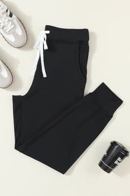 image-Black Drawstring Waist Pocketed Joggers
