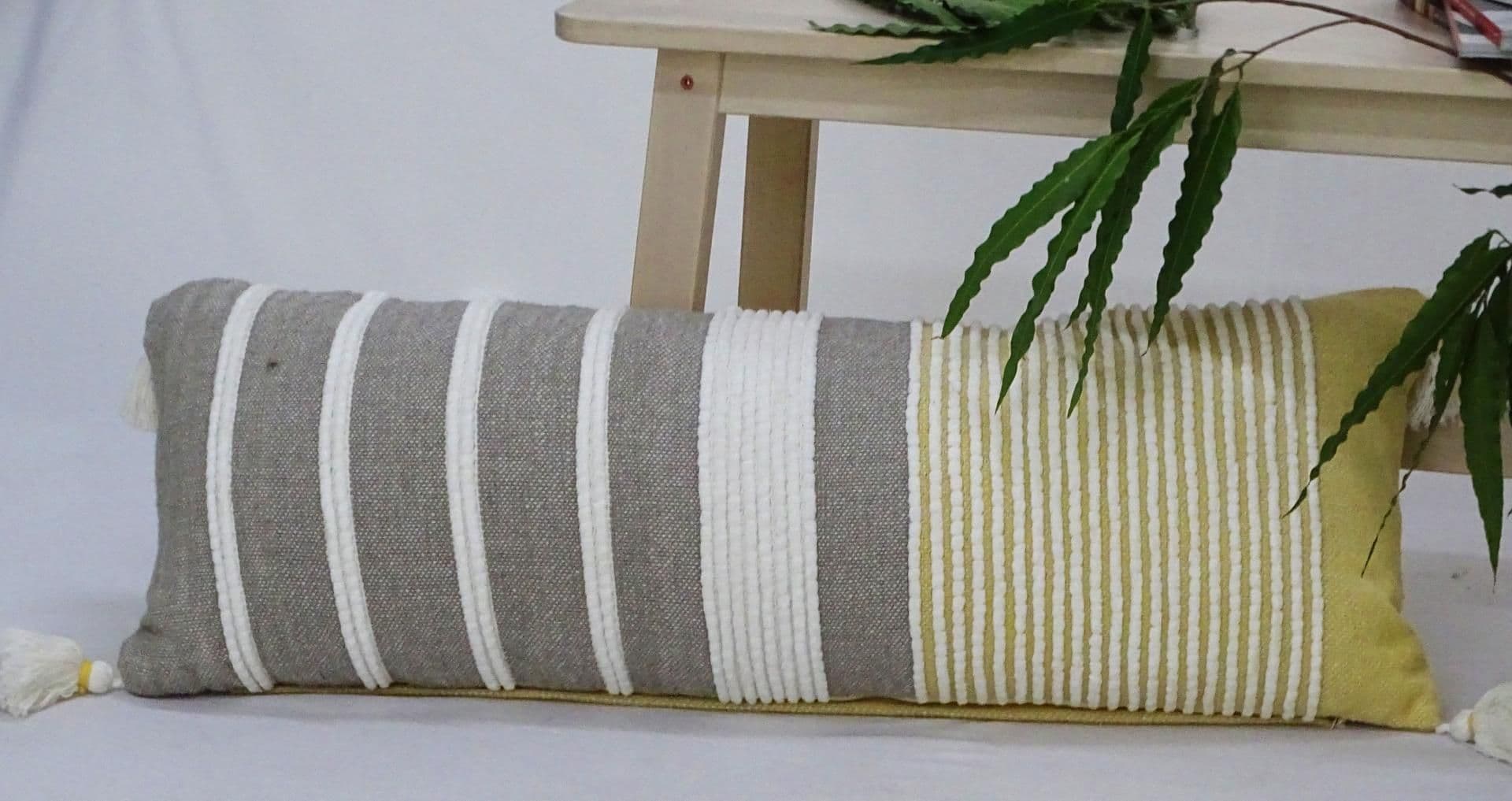 image-Decorative Long Grey Stripes Throw Pillow (14X36 Inches)