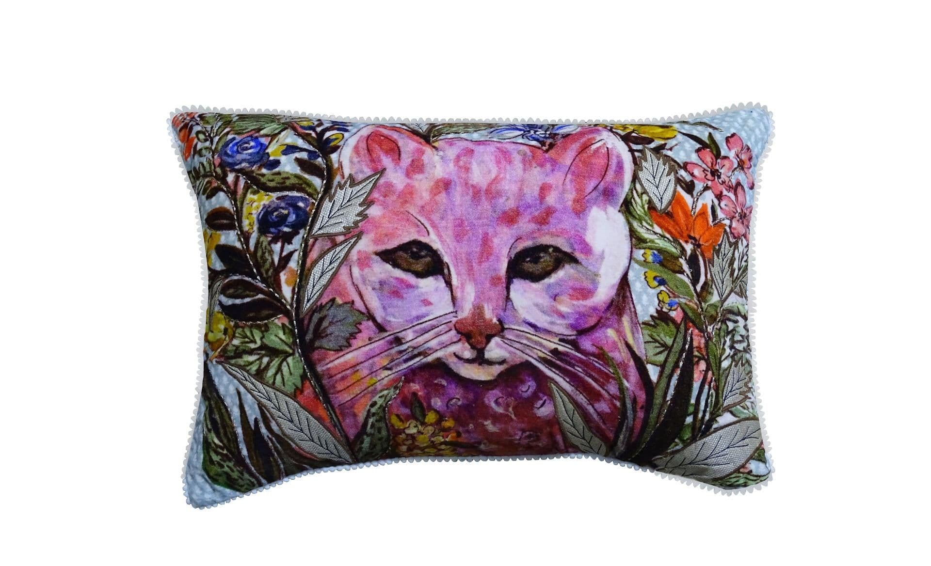 image-Hand Illustrated Decorative Cat Pillow 14"X20"