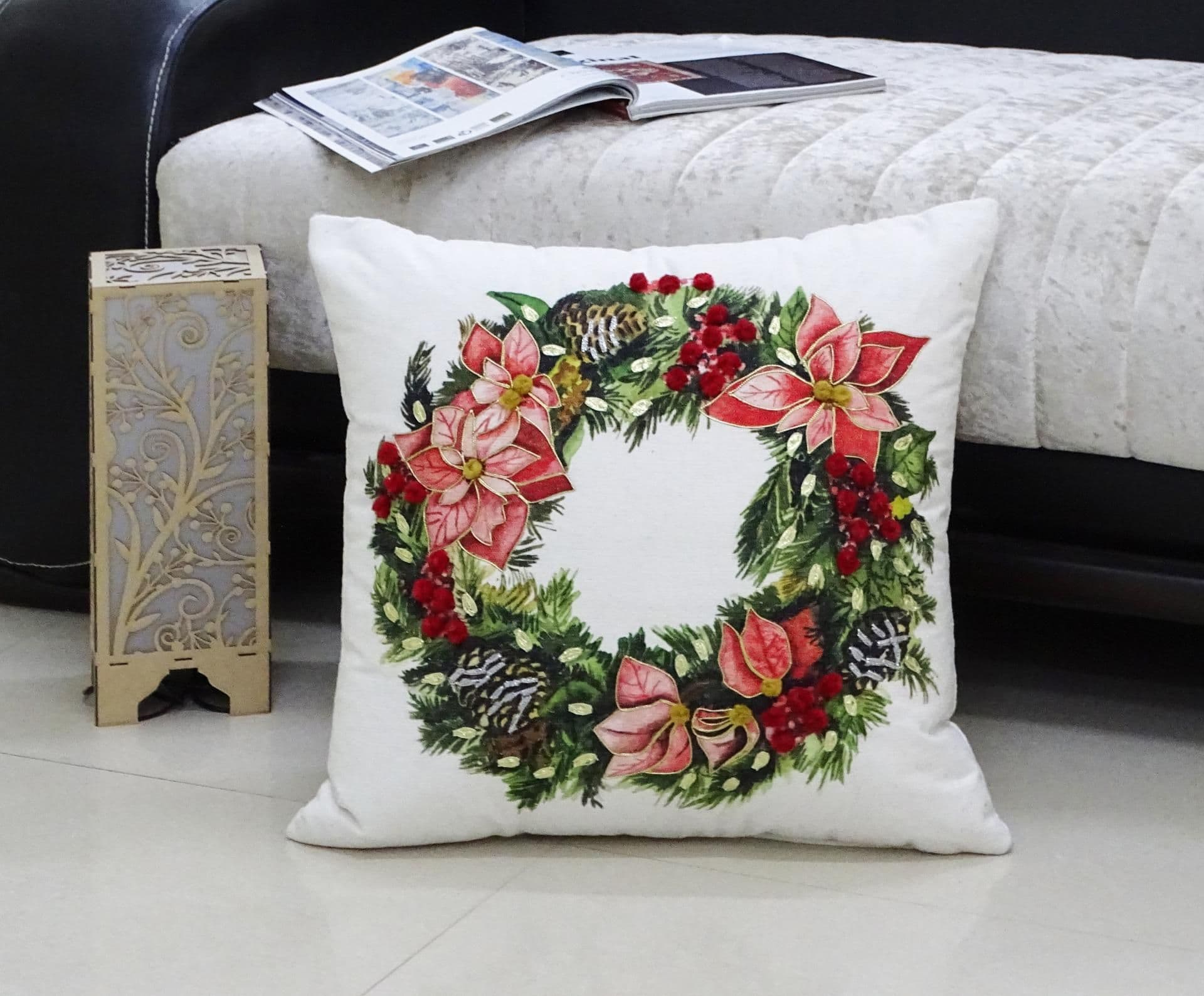image-Christmas Wreath Decorative Throw Pillow 20" x 20"
