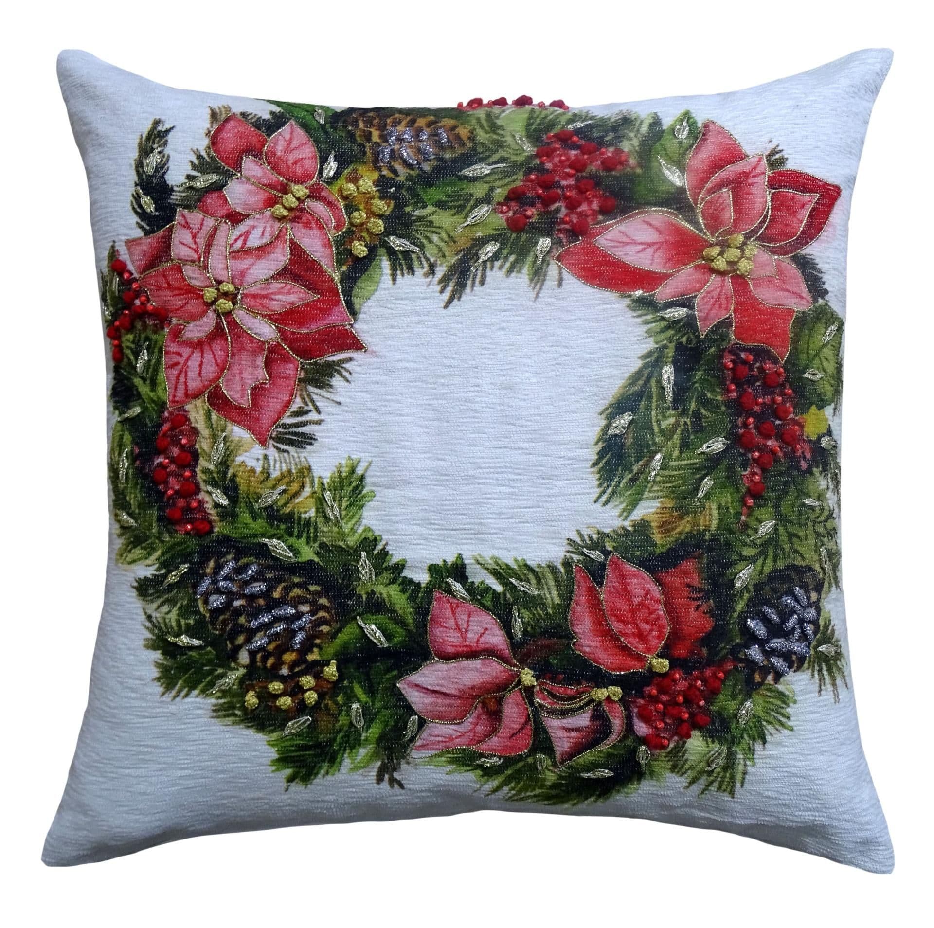 image-Christmas Wreath Decorative Throw Pillow 20" x 20"