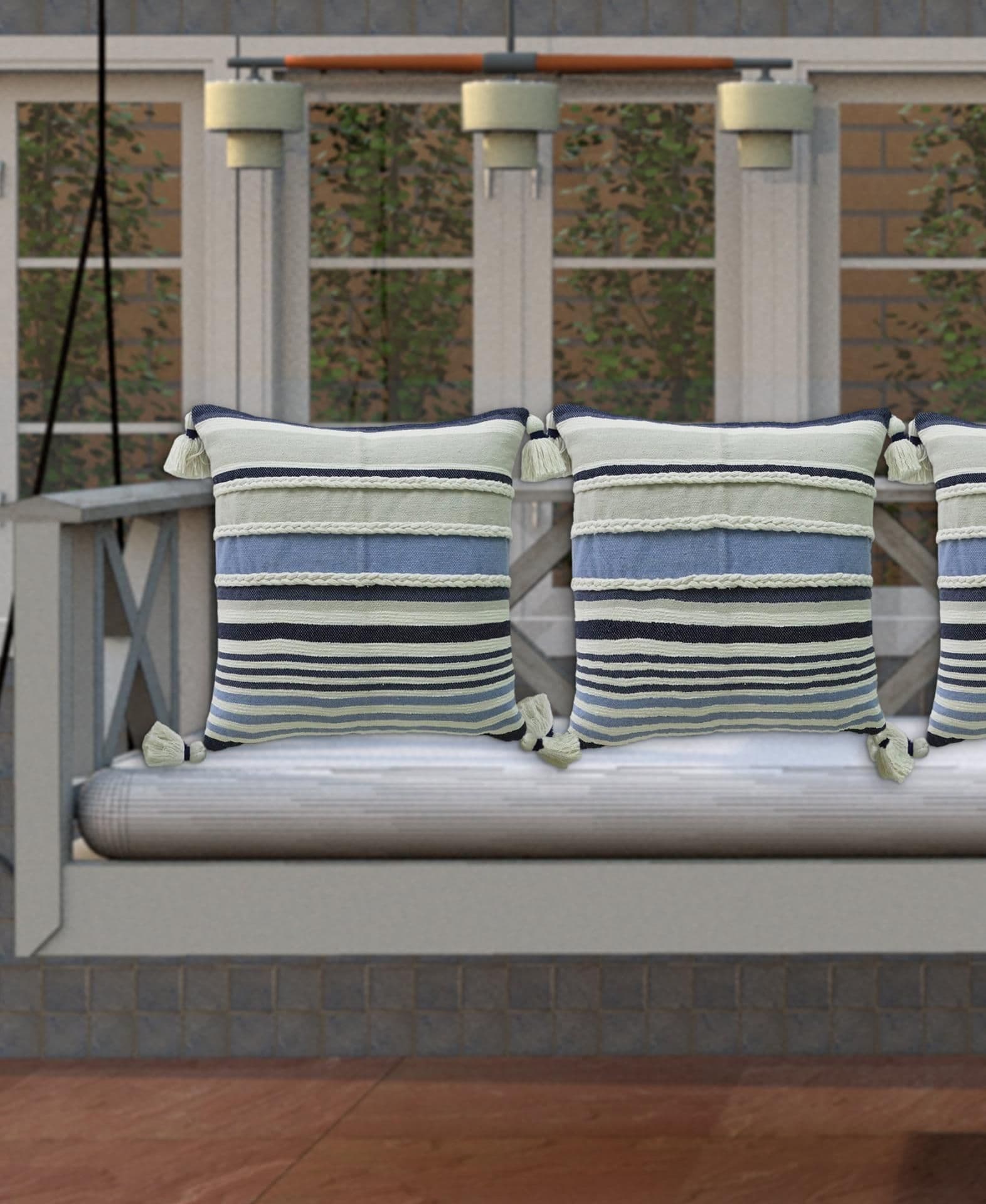 image-Pillow Handwoven braided Textured Stripe Decor
