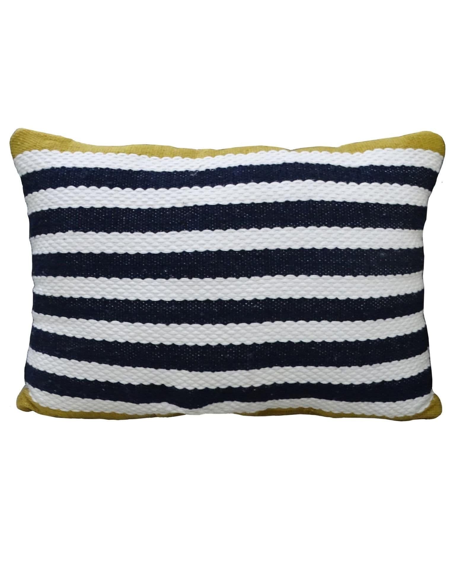 image-Striped Blue Decorative Outdoor Pillow 14"x20"
