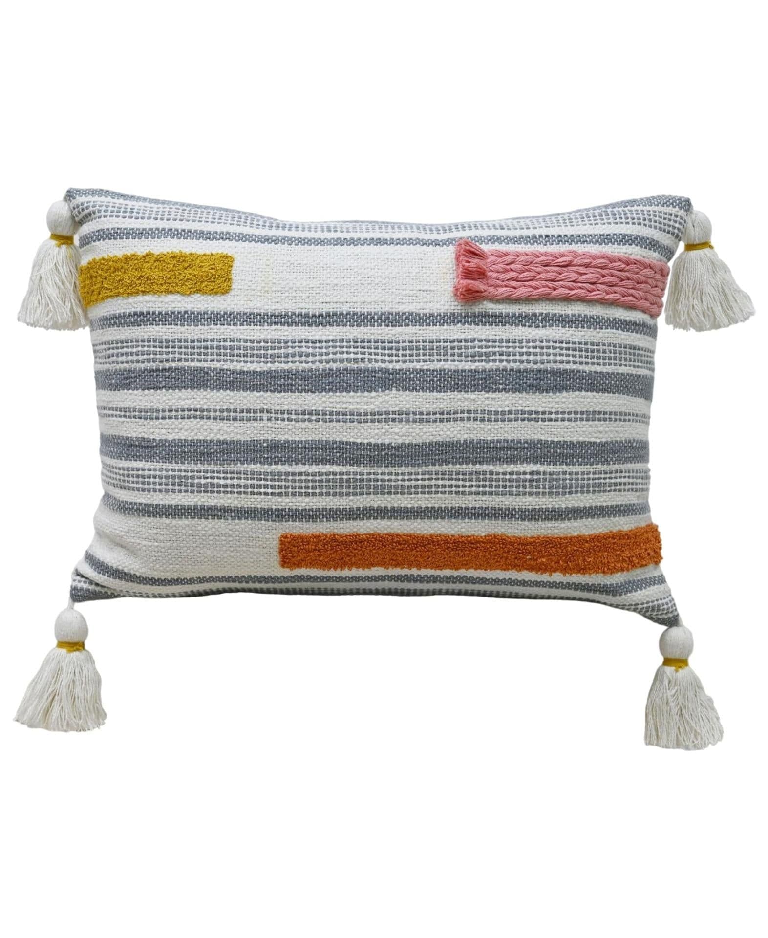 image-Handwoven Embroidery Braid Couch Decorative Pillow 14"x20"