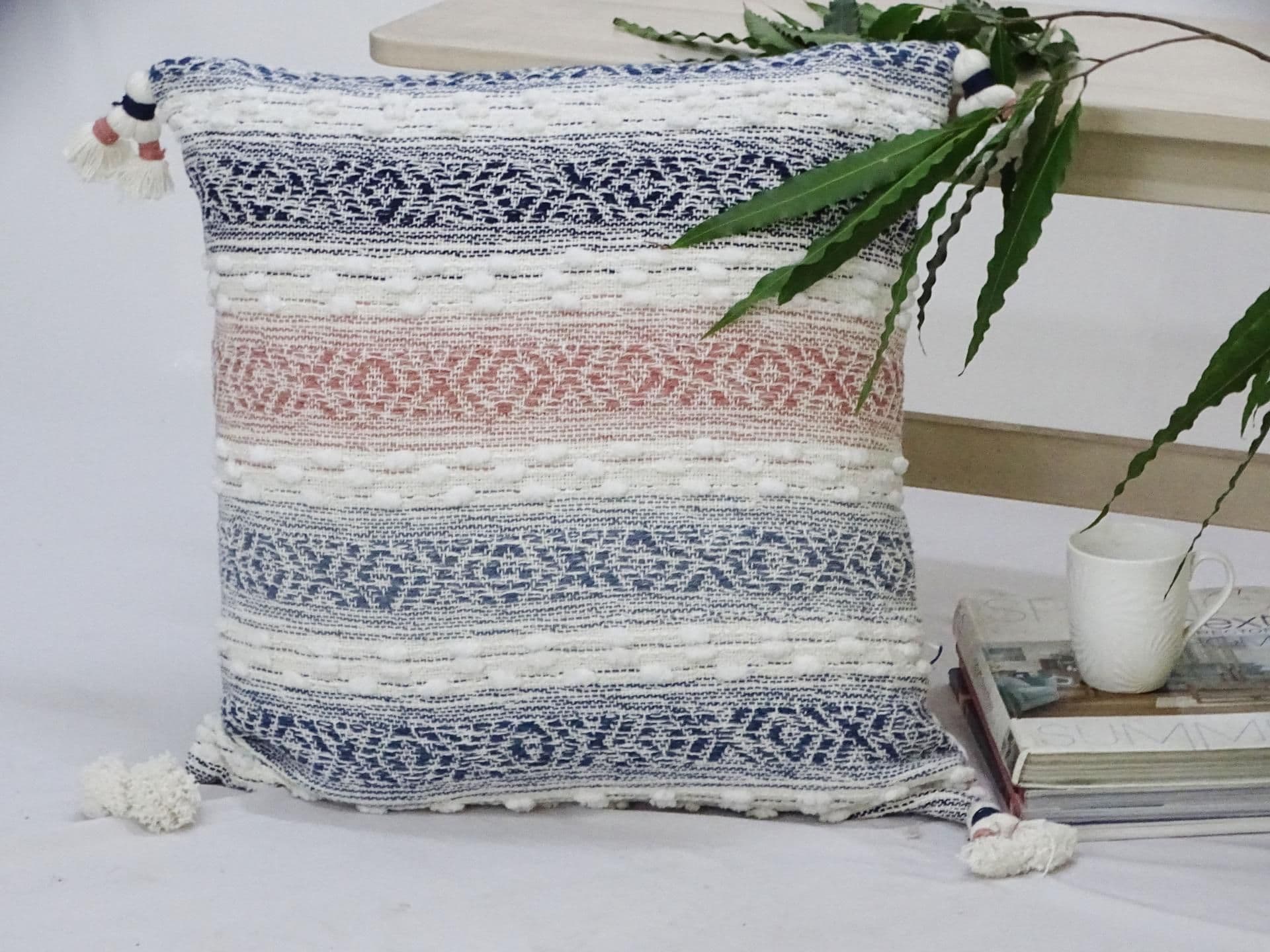 image-Throw Pillow for sofa with Tassels 22" X 22" Multicolor Insert Included