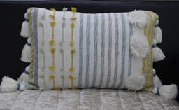 image-Designer Striped Pillow with Large Poms and Tassels 14"x20"