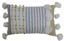 image-Designer Striped Pillow with Large Poms and Tassels 14"x20"
