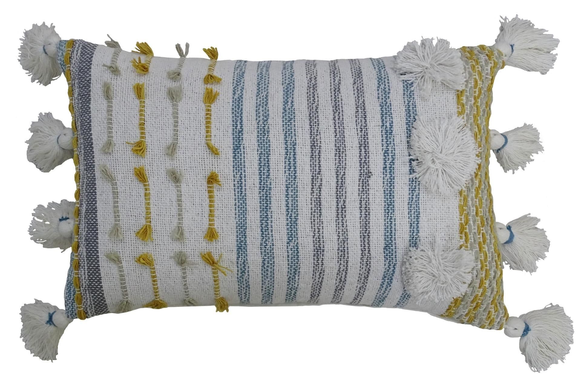 image-Designer Striped Pillow with Large Poms and Tassels 14"x20"