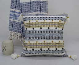 image-Designer Striped Pillow with Mini Poms and Tassels 20"x20"