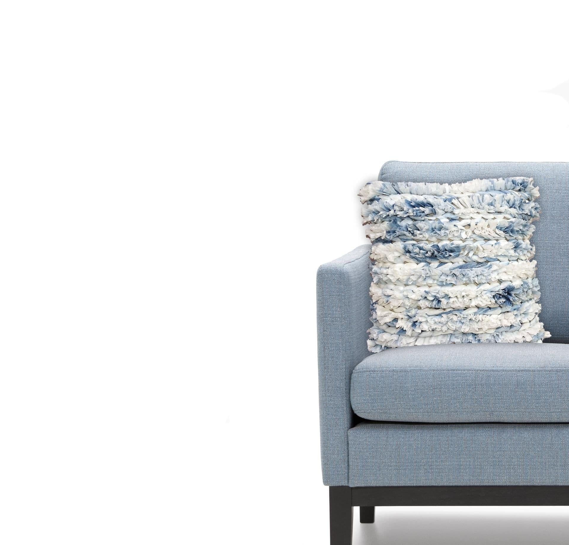 image-22 X 22 Inches Throw Pillow Cover Blue & White Furry Stripes