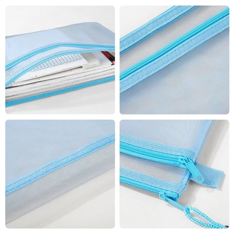 image-Transparent Waterproof Mesh Zipper Pouch Document Bag A4 Size File Folders for School Office Supplies Pencil Case Storage Bags
