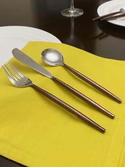 image-Hammered Stainless Steel Flatware 18-Piece Set (Dinner knives, Dinner Forks, Soup Spoons)-Brown
