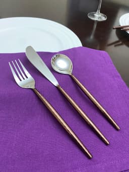 image-Hammered Stainless Steel Flatware 18-Piece Set (Dinner knives, Dinner Forks, Soup Spoons)-Brown