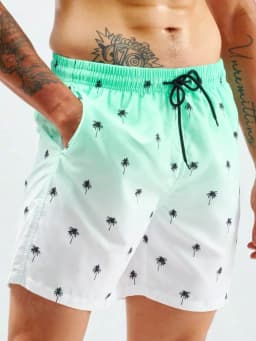 image-Summer Men's Beach Short Coconut Tree Drawstring Men's swim Trunks Elastic Waist 3D Print Gradient Breathable Short Streetwear