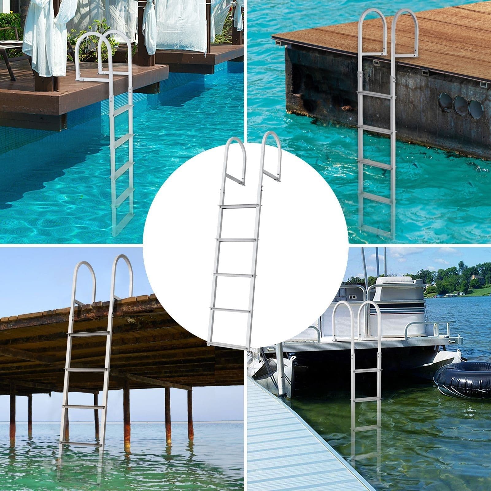 image-VEVOR Dock Ladder, Removable 5 Steps, 500 lbs Capacity, Aluminum Alloy