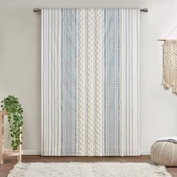 image-Cotton Printed Curtain Panel, Chenille Stripe, 50" Width, Lining, Multicolor