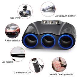 image-3 USB Port 3 Way 3.1A Blue Led Car Cigarette Lighter Socket Splitter Hub Power Adapter 12V-24V For iPad Smartphone DVR GPS