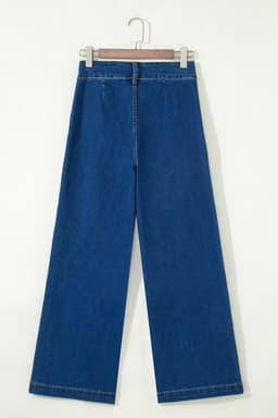image-Sail Blue Wide Leg Denim Pants - Hardware Decor