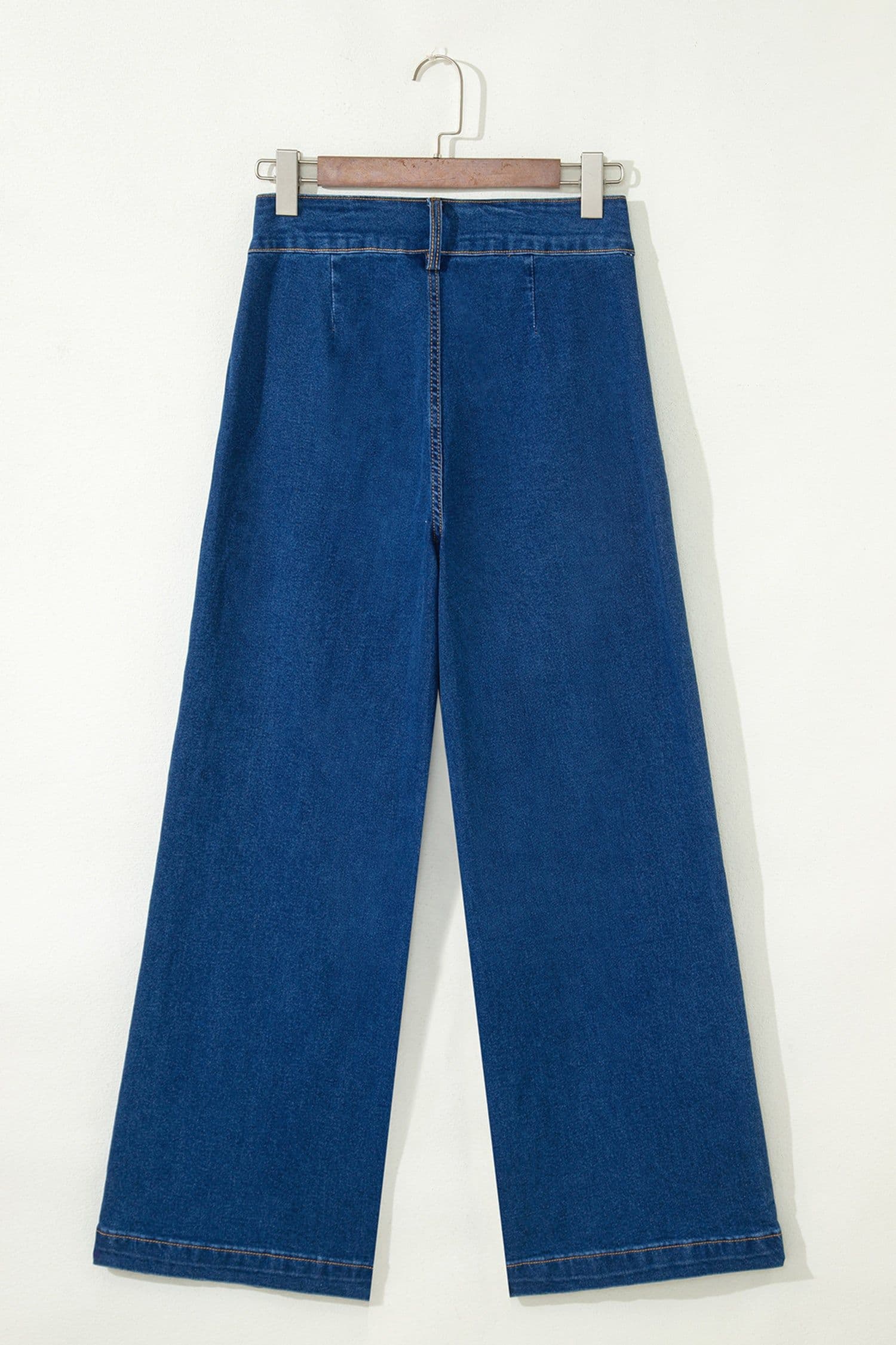 image-Sail Blue Wide Leg Denim Pants - Hardware Decor