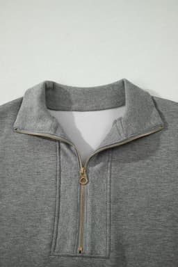 image-Light Grey Half Zip Polo Tee Casual Pant Set