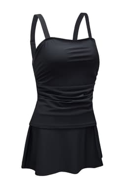 image-Black Solid Square Neck Sleeveless Tankini Swimsuit