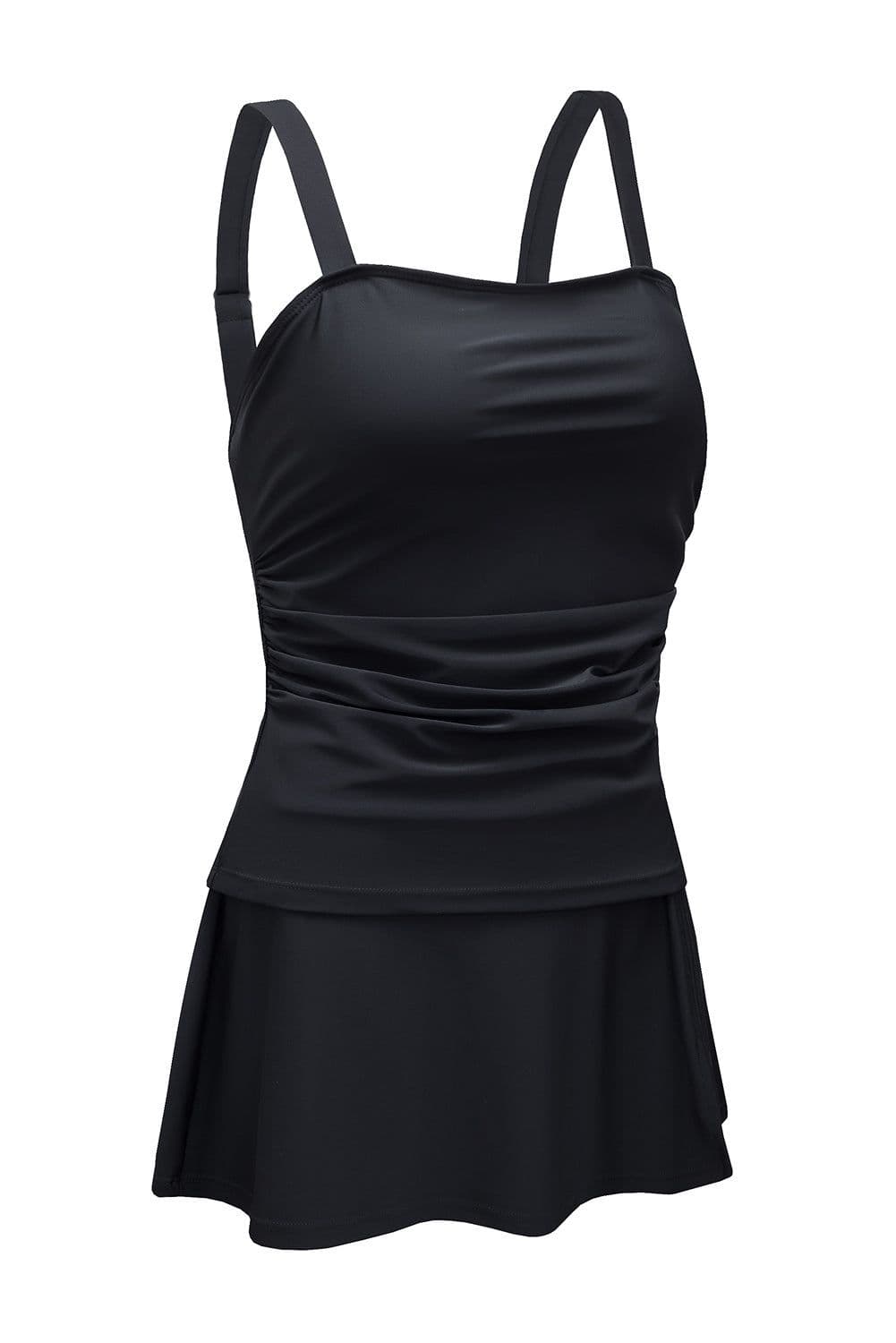 image-Black Solid Square Neck Sleeveless Tankini Swimsuit