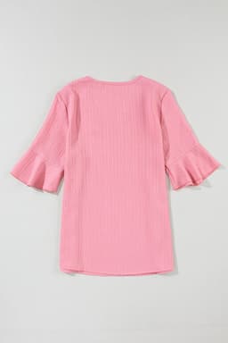 image-Peach Blossom Ruffled Half Sleeve V Neck Textured Top