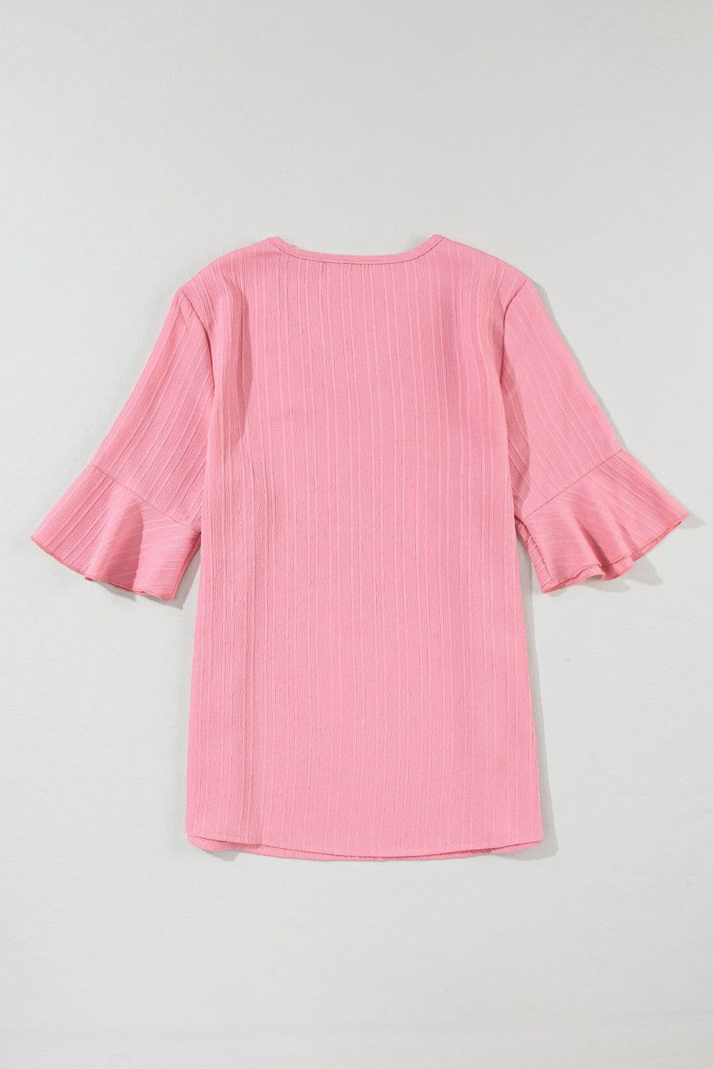 image-Peach Blossom Ruffled Half Sleeve V Neck Textured Top