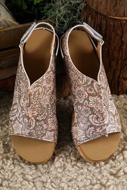 image-Vintage Floral Leather Sandals - Brown Platform Hollowed Rivets 7-11