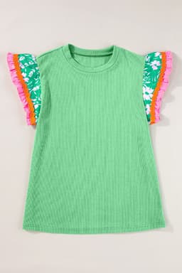 image-Contrast Ricrac Floral Sleeve Top - White (57 characters)
