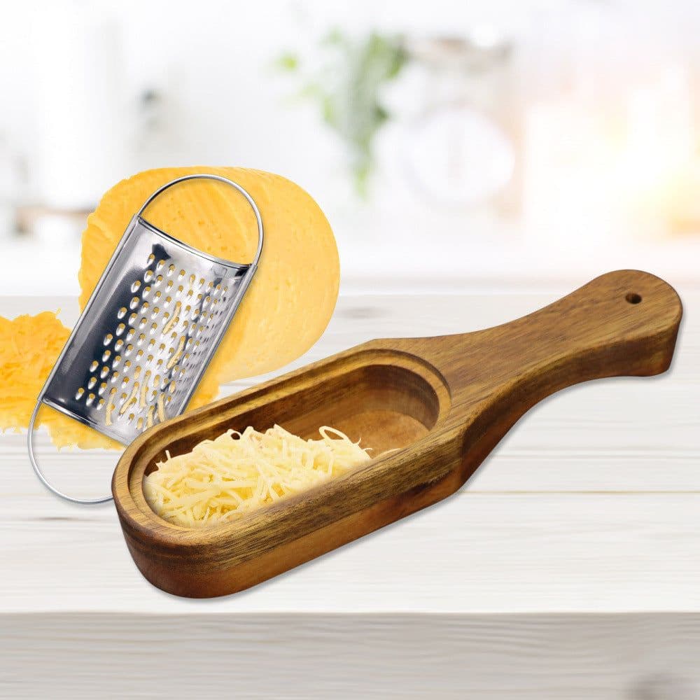 image-Stainless Steel Cheese Wooden Grater Kitchen Tools
