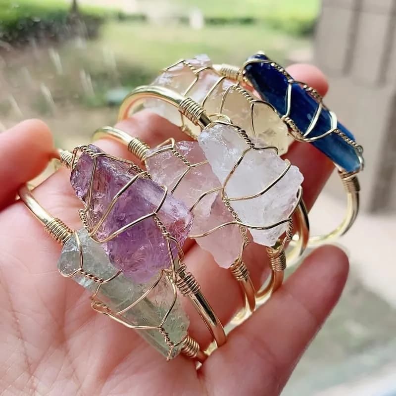 image-Explosive Natural Crystal Rough Stone Gold Winding Unshaped Bracelet Jewelry Crystal Bracelet