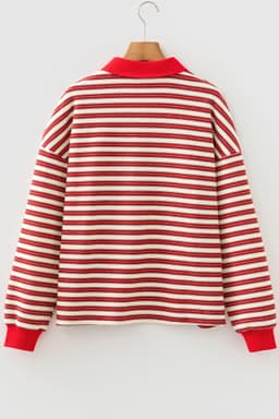 image-Racing Red Striped Long Sleeve Zip Top - Contrast Collar